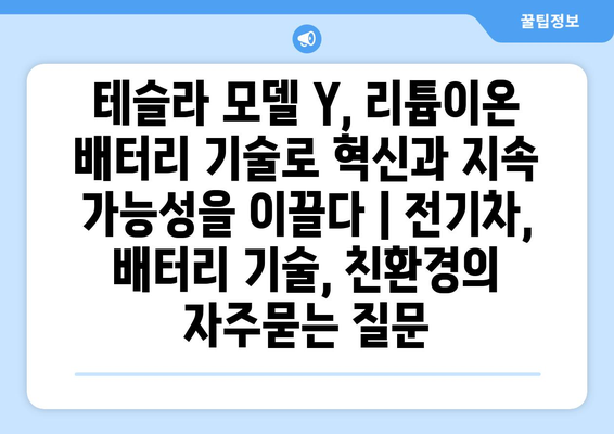 테슬라 모델 Y, 리튬이온 배터리 기술로 혁신과 지속 가능성을 이끌다 | 전기차, 배터리 기술, 친환경