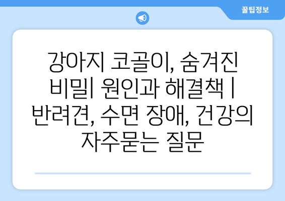 강아지 코골이, 숨겨진 비밀| 원인과 해결책 | 반려견, 수면 장애, 건강