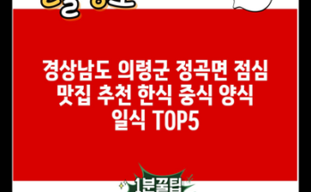 경상남도 의령군 정곡면 점심 맛집 추천 한식 중식 양식 일식 TOP5