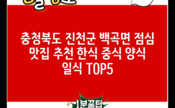 충청북도 진천군 백곡면 점심 맛집 추천 한식 중식 양식 일식 TOP5