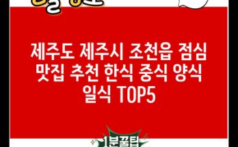 제주도 제주시 조천읍 점심 맛집 추천 한식 중식 양식 일식 TOP5