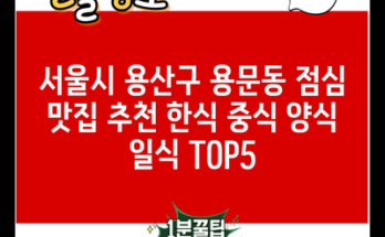 서울시 용산구 용문동 점심 맛집 추천 한식 중식 양식 일식 TOP5