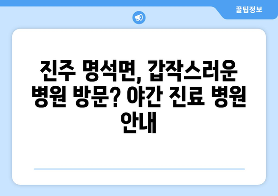 경상남도 진주시 명석면 일요일 휴일 공휴일 야간 진료병원 리스트