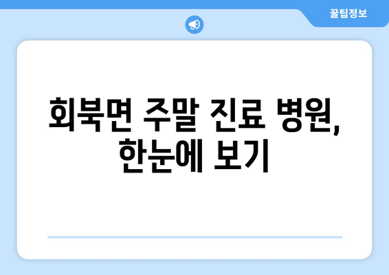 충청북도 보은군 회북면 일요일 휴일 공휴일 야간 진료병원 리스트