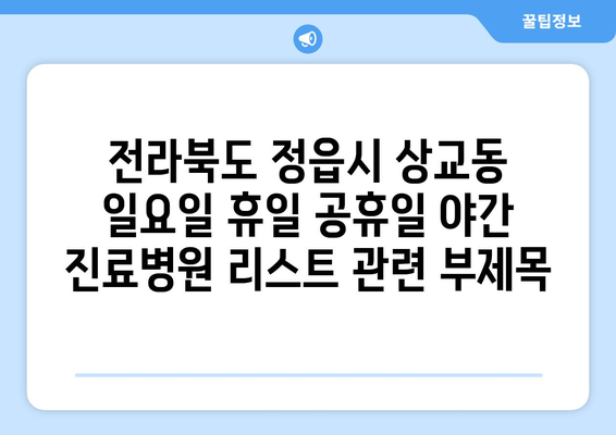 전라북도 정읍시 상교동 일요일 휴일 공휴일 야간 진료병원 리스트