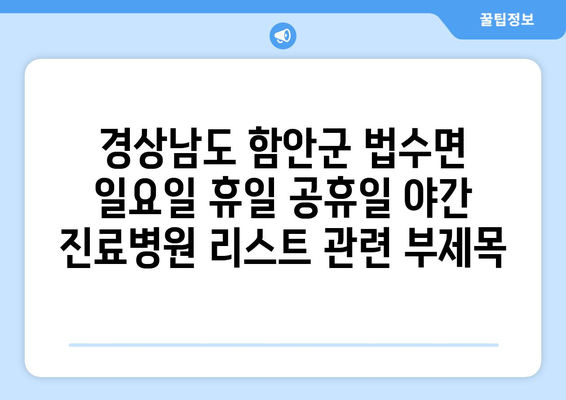 경상남도 함안군 법수면 일요일 휴일 공휴일 야간 진료병원 리스트