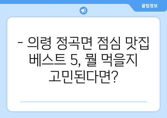 경상남도 의령군 정곡면 점심 맛집 추천 한식 중식 양식 일식 TOP5