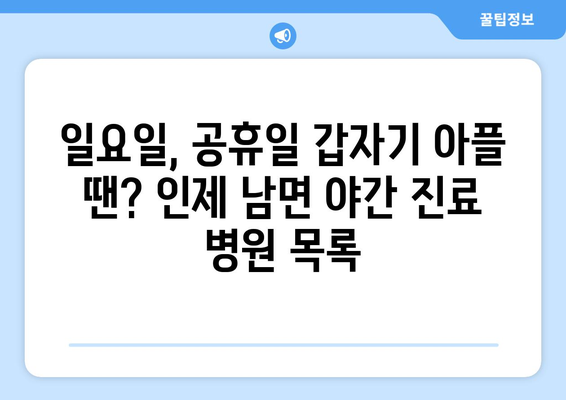 강원도 인제군 남면 일요일 휴일 공휴일 야간 진료병원 리스트