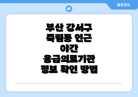 부산 강서구 죽림동 인근 야간 응급의료기관 정보 확인 방법